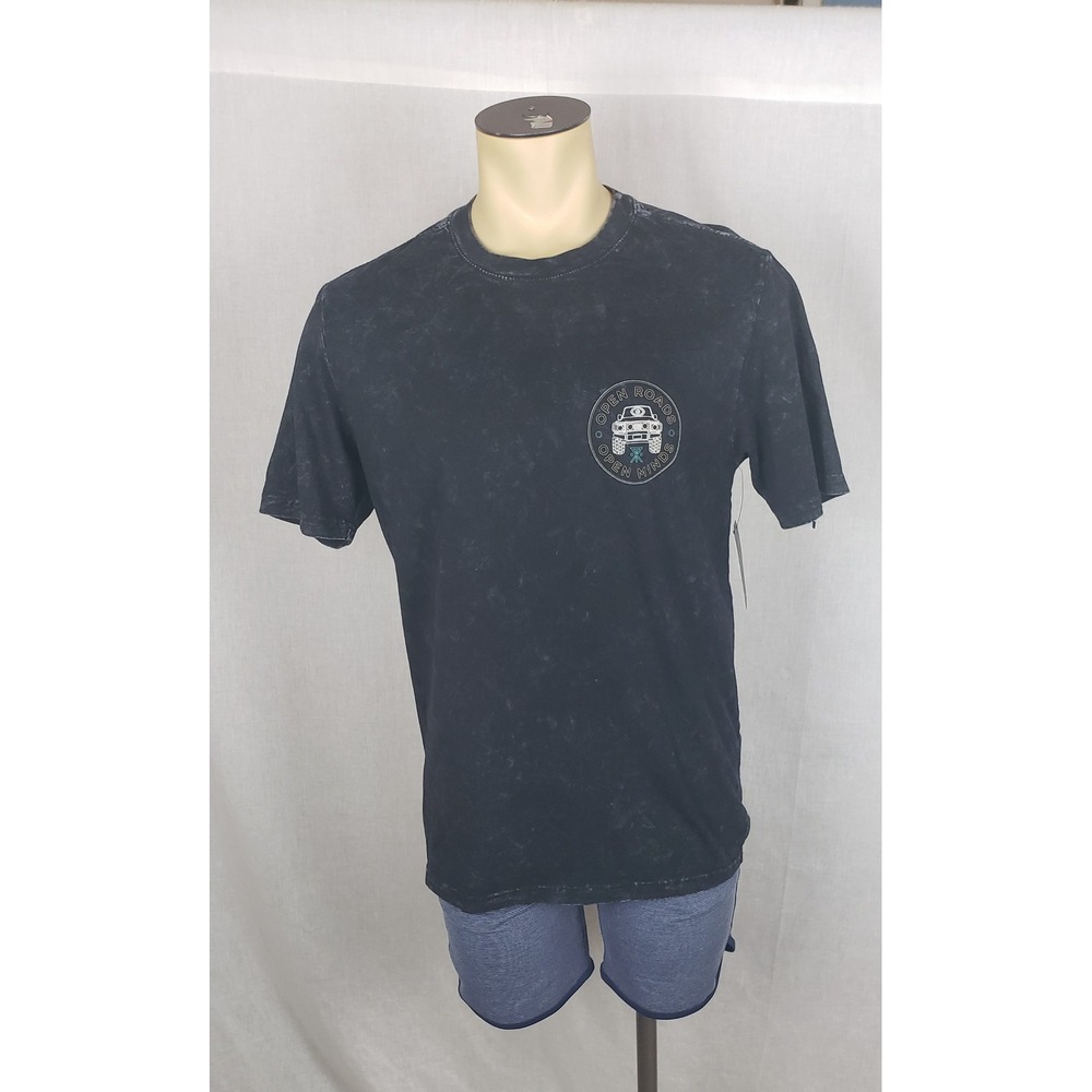 Roark Mens Open Roads Open Minds Acid Wash Graphic T-Shirt Black M Cyber Grunge